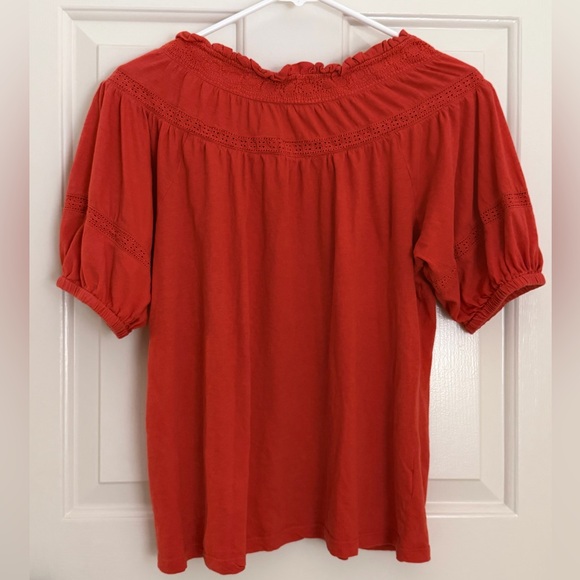 LOFT Red/Orange Lace Trim top Size Small - Picture 2 of 6